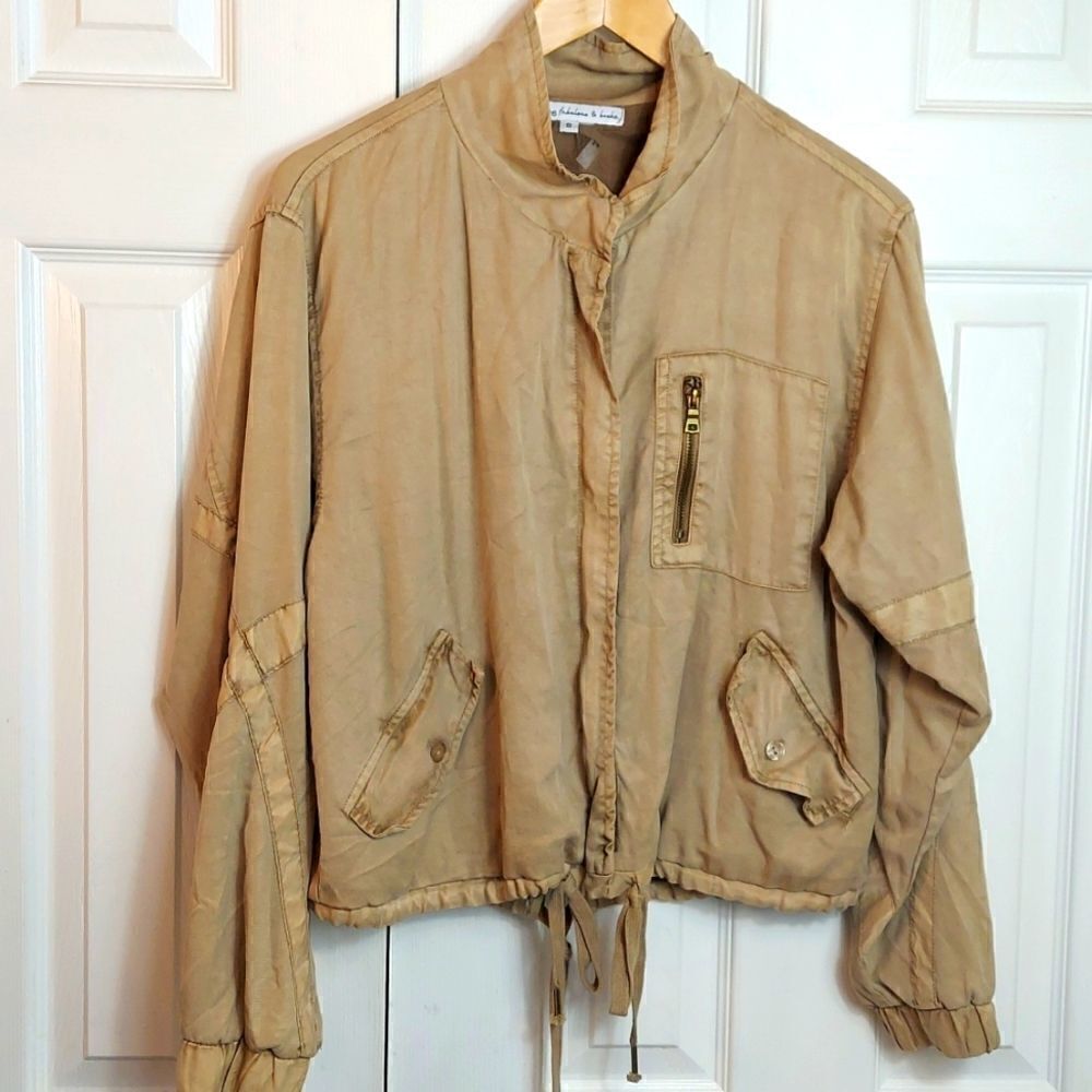Young Fabulous & Broke Clara Tan Utility Bomber Jacket Sz S
